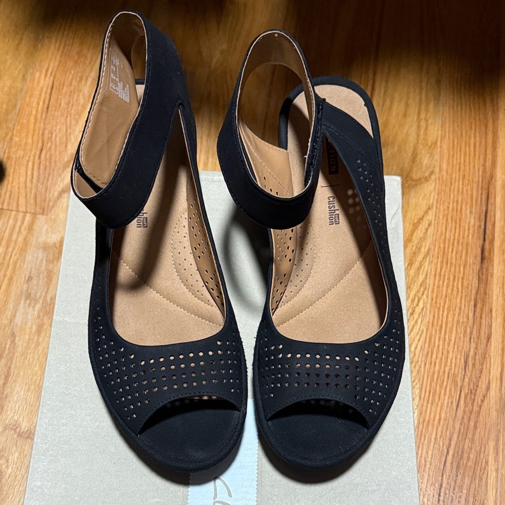 Clarks Black Peep-Toe Women's Shoes